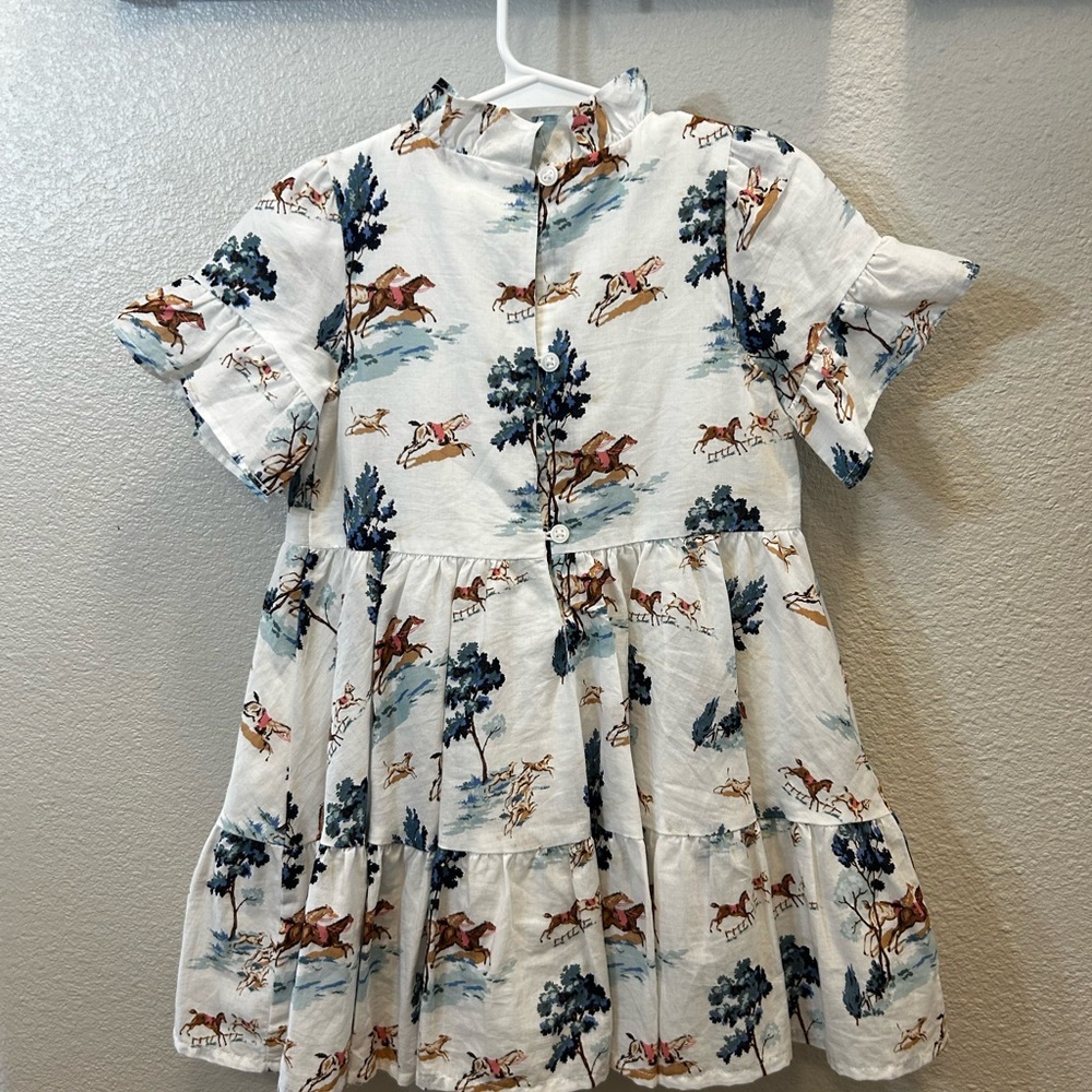 Janie and Jack Equestrian Print Dress - White and Blue - Picture 3 of 3